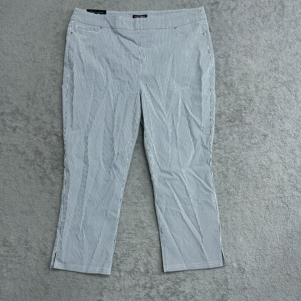 NEW Mario Serrani Women's XL  Comfort Stretch Capri Pants Navy/Ivory Stripped - Picture 3 of 12